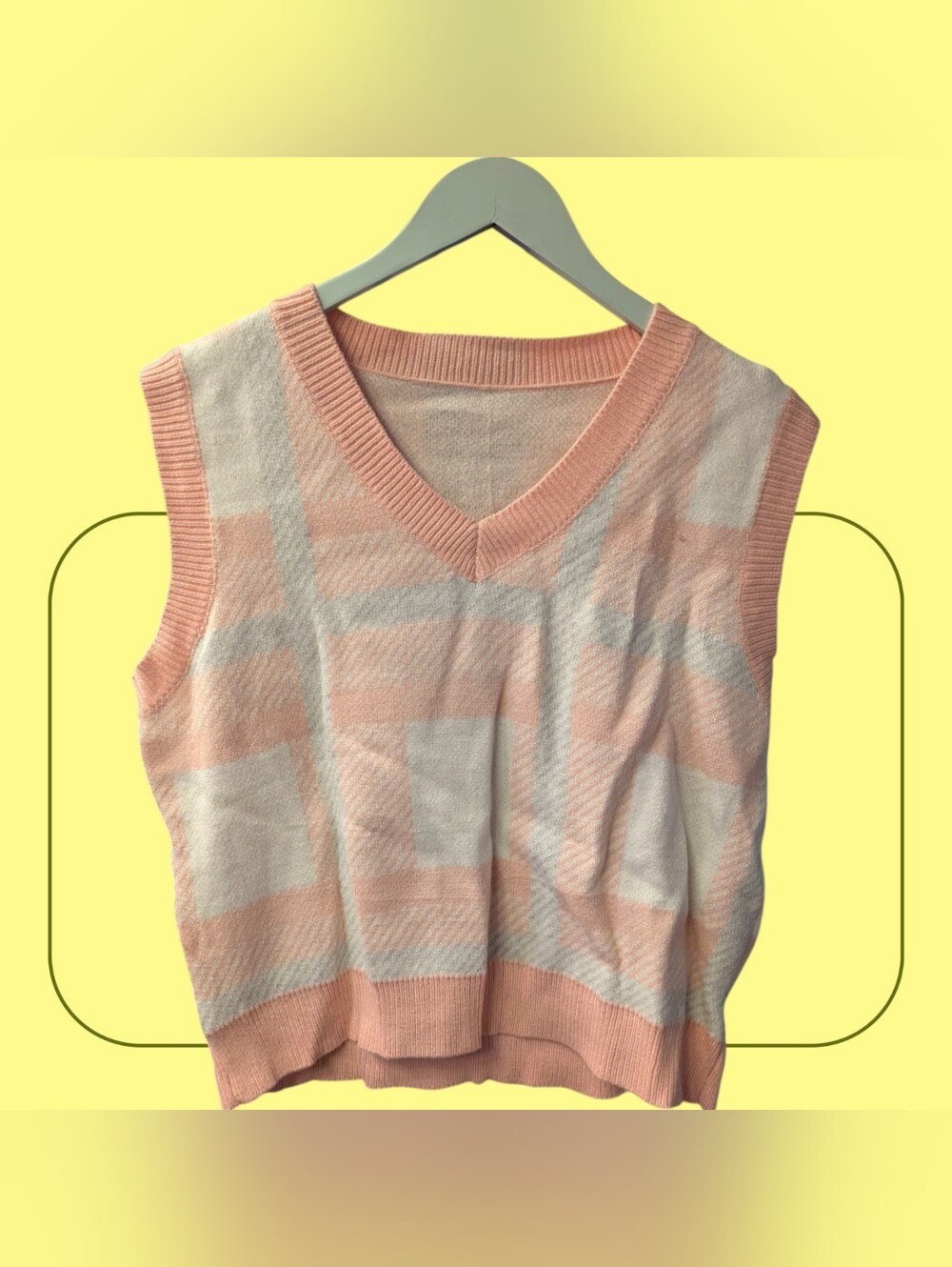 Pink and White V-Neck Sleeveless Sweater Vest